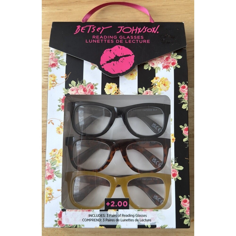 BETSEY JOHNSON 3 PACK READING GLASSES READERS +2.00